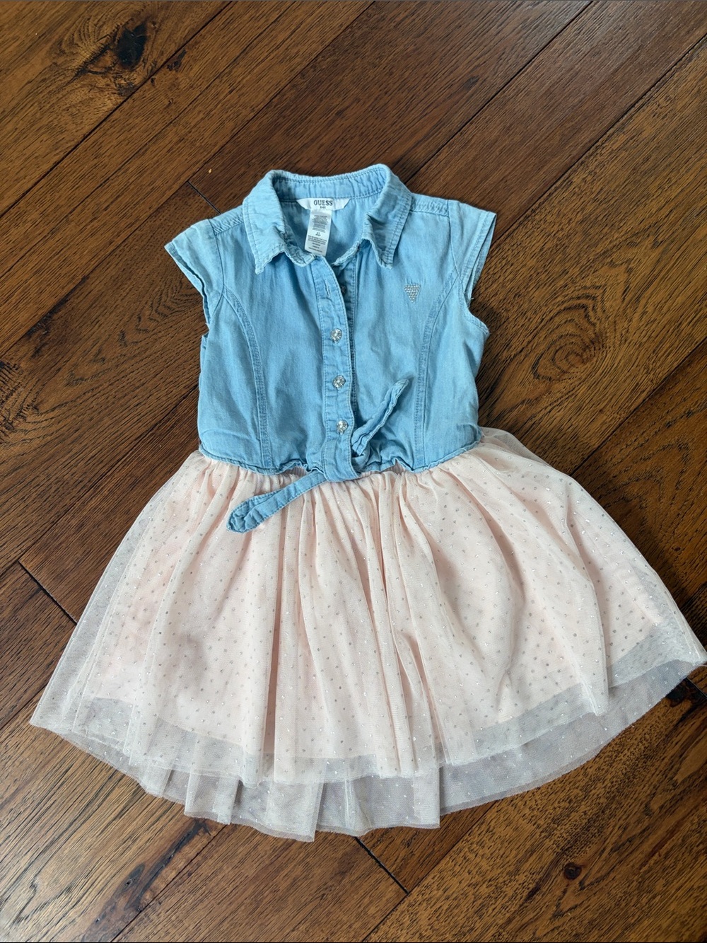 GUESS Light Blue Chambray Top with Blush Pink Tulle Skirt dress